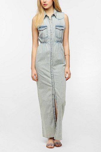 Washborn Snap-front Denim Maxi Dress