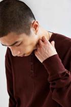 Urban Outfitters Uo Nelson Waffle Thermal Henley Long Sleeve Tee,maroon,xl