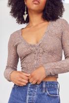 Kimchi Blue Lace V-neck Button-down Cropped Top