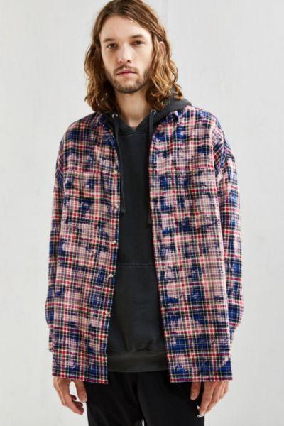 Urban Outfitters Uo Bleached Out Drop Shoulder Flannel Button-down Shirt