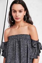 Urban Outfitters Kimchi Blue Lala Off-the-shoulder Tie-sleeve Top,grey,l