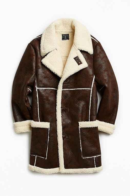 Urban Outfitters Uo Faux Shearling Barn Coat,brown,xs