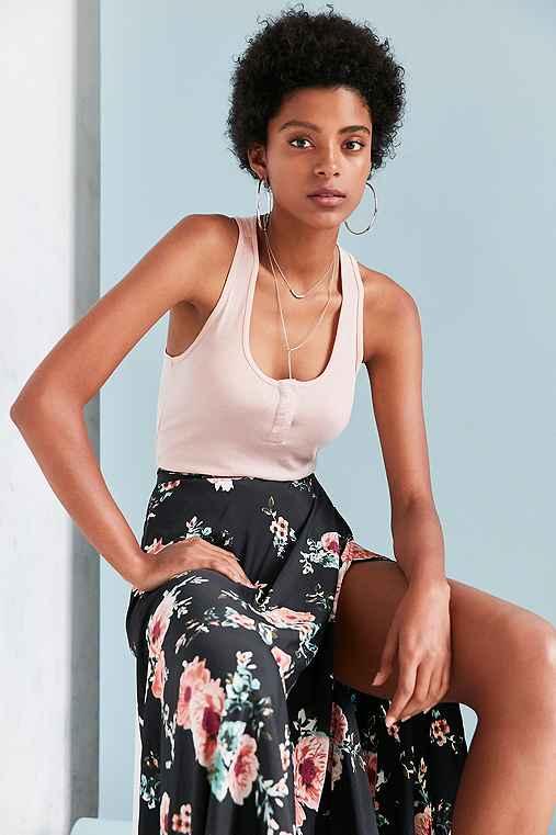 Urban Outfitters Bdg Woven Placket Henley Tank Top,pink,xs