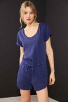 Urban Outfitters Bdg Cuffed Knit Tee Romper,blue,l