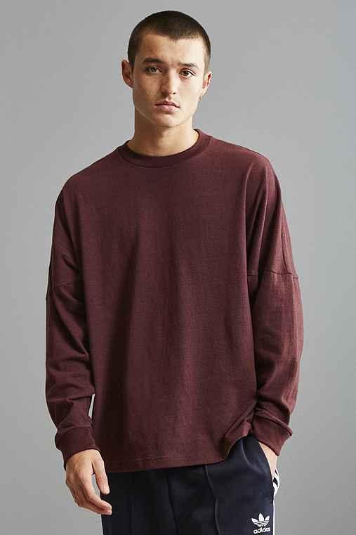 Urban Outfitters Uo Box Drop Shoulder Long Sleeve Tee,maroon,m