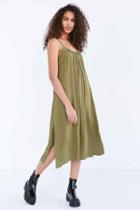Urban Outfitters Ecote Shirred Gauze Midi Slip Dress,olive,s