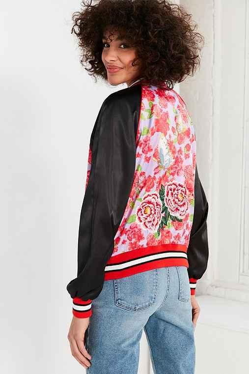 Urban Outfitters Silence + Noise Arielle Silky Embroidered Bomber Jacket,lavender,l
