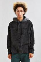 Urban Outfitters Uo Acid Wash Hooded Flannel Button-down Shirt