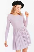 Urban Outfitters Kimchi Blue Vidal Cozy Long-sleeve Babydoll Mini Dress,lavender,xs