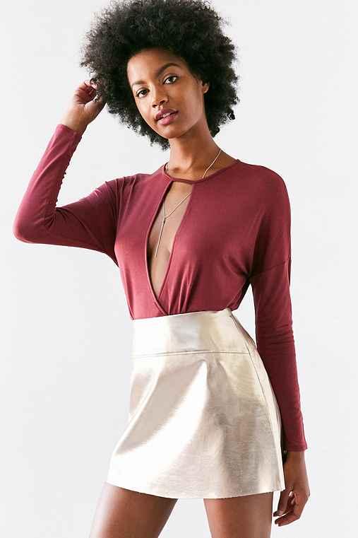 Urban Outfitters Silence + Noise Mia Plunging Cutout Surplice Top,maroon,xs