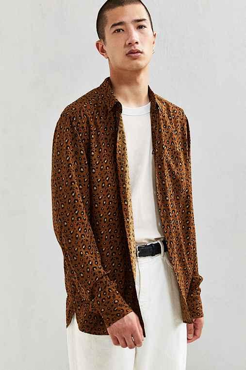 Urban Outfitters Uo Owen Leopard Rayon Button-down Shirt,light Brown,s