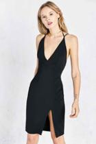 Urban Outfitters Astr Evelyn Deep-v Side-slit Bodycon Mini Dress,black,xs