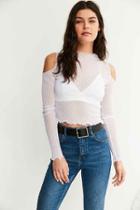 Urban Outfitters Out From Under Mesh Mock Neck Cold Shoulder Top,white,l