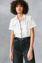 Cooperative Peacock Floral Mesh Button-down Shirt