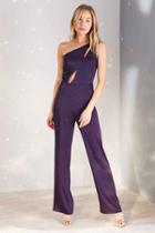 Urban Outfitters Oh My Love Sisyrinchium Satin One-shoulder Jumpsuit,plum,xs