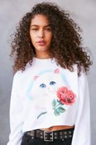Urban Outfitters Truly Madly Deeply Airbrush Cat Cropped Pullover Sweatshirt