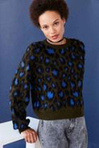 Urban Outfitters Ecote Brushed Leopard Crew-neck Sweater,green Multi,s