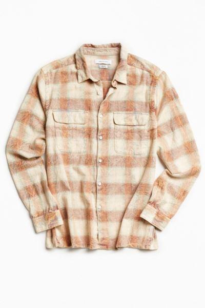 Urban Outfitters Uo Eliso Bleached Shadow Plaid Flannel Button-down Shirt