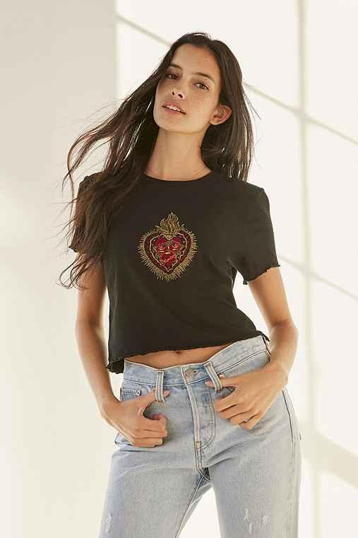 Urban Outfitters Future State Embroidered Heart Tee,black,l