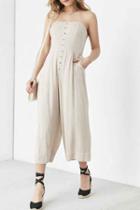 Urban Outfitters Silence + Noise Button-front Halter Jumpsuit,tan,4