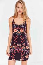 Urban Outfitters Ecote Celeste V-neck Mini Printed Slip Dress,black Multi,s