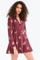 Urban Outfitters Kimchi Blue Sabrina Floral Long-sleeve Mini Shirt Dress