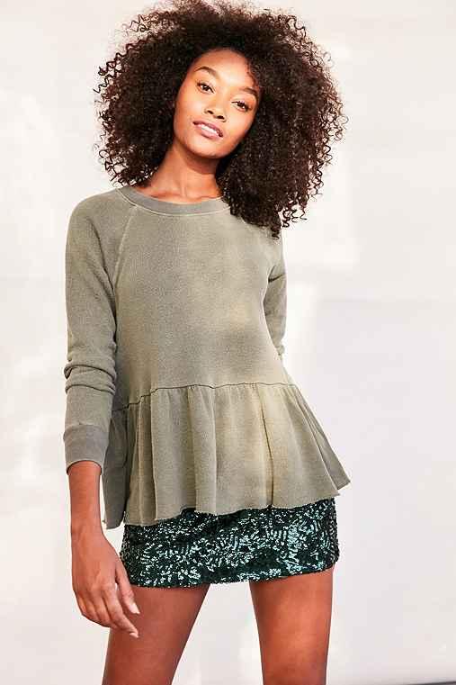 Urban Outfitters Truly Madly Deeply Clean Sweep Long-sleeve Peplum Tee,green,s