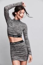 Calvin Klein For Uo Long-sleeve Space-dye Mock-neck Cropped Top