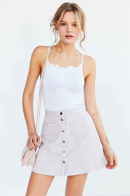 Urban Outfitters Bdg Twill Button Front A-line Skirt,lilac,s