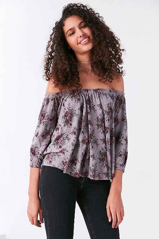 Urban Outfitters Truly Madly Deeply Bardot Off-the-shoulder Top,black Multi,m