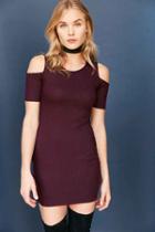 Urban Outfitters Silence + Noise Ribbed Cold-shoulder Bodycon Mini Dress,maroon,m