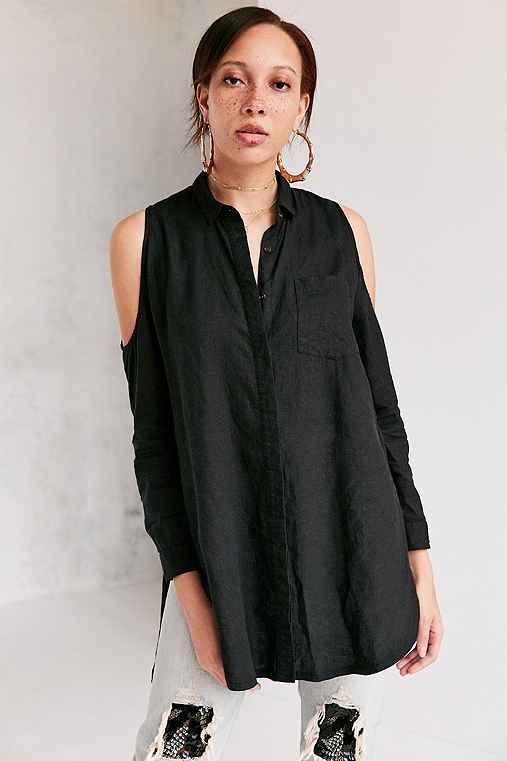 Urban Outfitters Silence + Noise Ciara Cold Shoulder Button-down Shirt,black,l