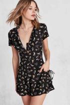 Urban Outfitters Kimchi Blue Beth Ann Collared Shirt Romper,black Multi,6