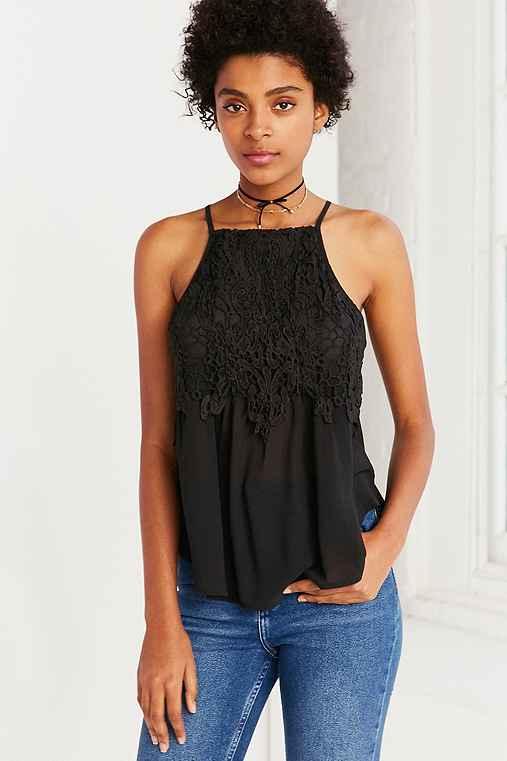 Urban Outfitters Kimchi Blue Emery Lace Overlay High-neck Cami,black,xs