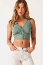 Urban Outfitters Silence + Noise Laurel Ruched-front Cropped Cupro Tank Top,green,xs