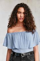 Urban Outfitters Kimchi Blue Erin Off-the-shoulder Ruffle Top,blue,xs