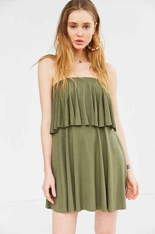 Urban Outfitters Kimchi Blue Strapless Ruffle Overlay Knit Mini Dress,olive,xs
