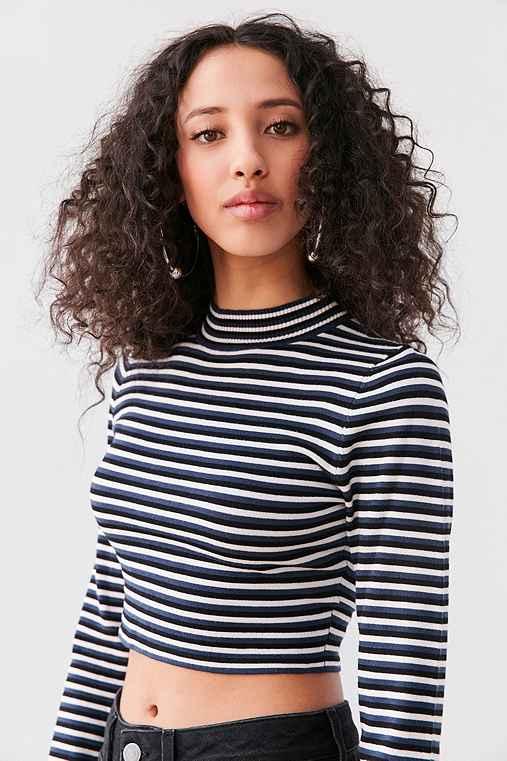 Urban Outfitters Silence + Noise Striped Cropped Turtleneck Sweater,blue Multi,m