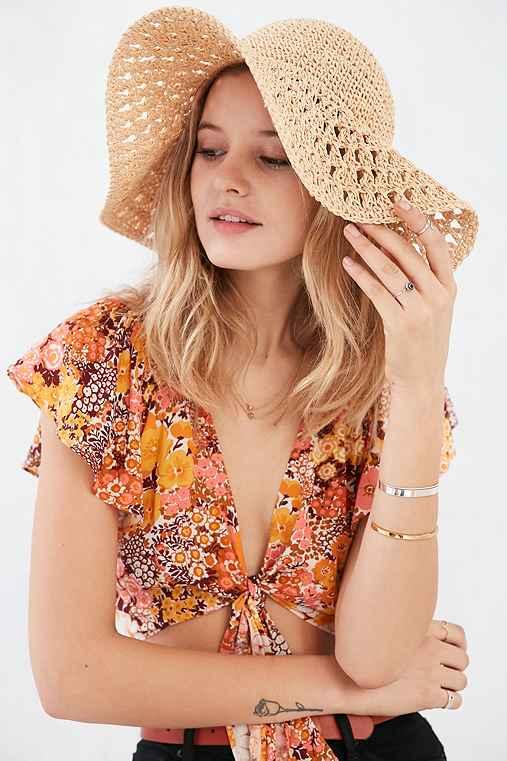 Urban Outfitters Kimchi Blue Sun Daze Straw Floppy Hat,tan,one Size