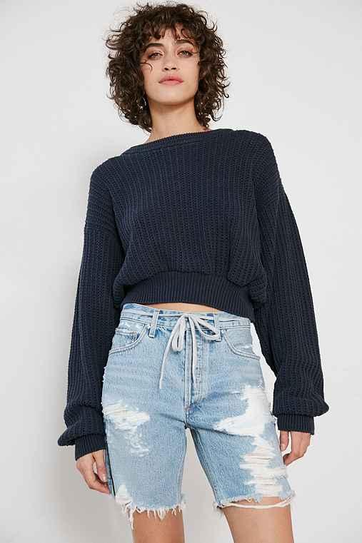 Urban Outfitters Agolde X Uo Jamie Longline Destroyed Short,vintage Denim Medium,24