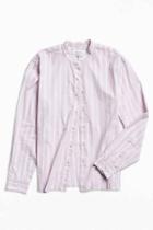 Urban Outfitters Uo Vertical Stripe Band Collar Button-down Shirt,pink,m