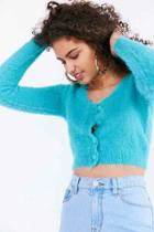 Urban Outfitters Kimchi Blue Fuzzy Button-down Crop Cardigan,turquoise,l