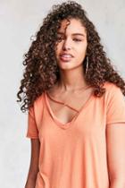 Urban Outfitters Project Social T Karlie Cross-front Deep-v Tee,orange,xs