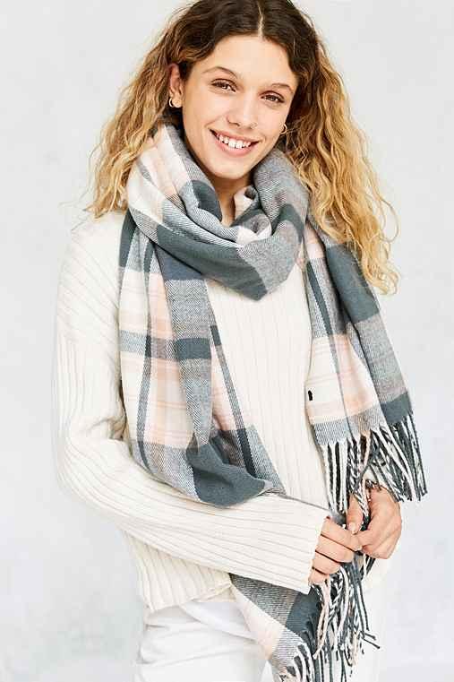 Urban Outfitters Plaid Blanket Scarf,ivory,one Size