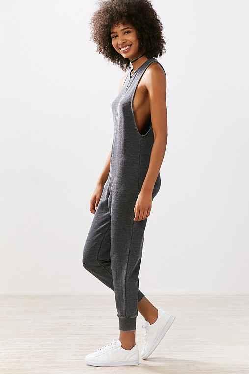 Urban Outfitters Kensie Zip-front Sweatshirt Jumpsuit,washed Black,l