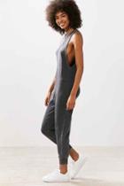 Urban Outfitters Kensie Zip-front Sweatshirt Jumpsuit,washed Black,l