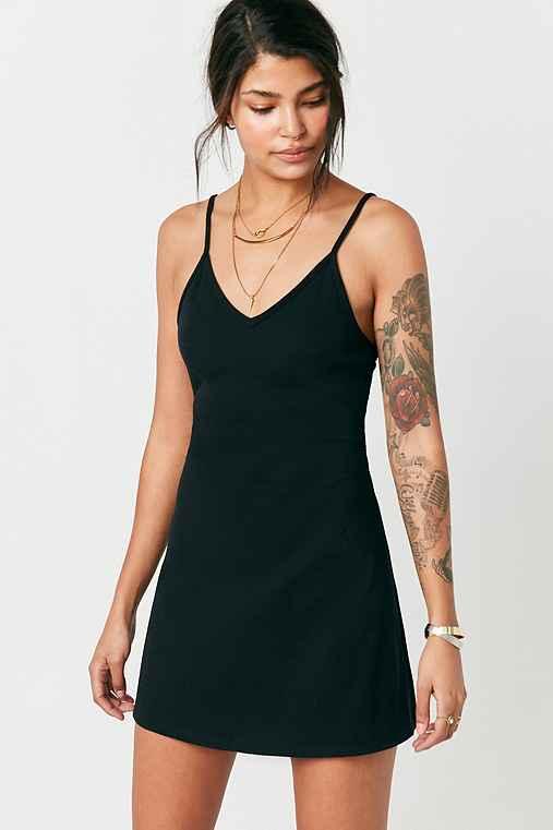 Urban Outfitters Bdg Strappy-back Ribbed Knit Mini Dress,black,l