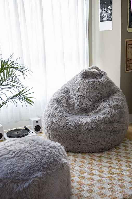 Urban Outfitters Aspyn Shag Bean Bag Chair,grey,one Size