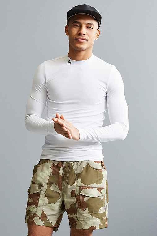 Urban Outfitters Lacoste Golf Mock Neck Long Sleeve Tee,white,xl