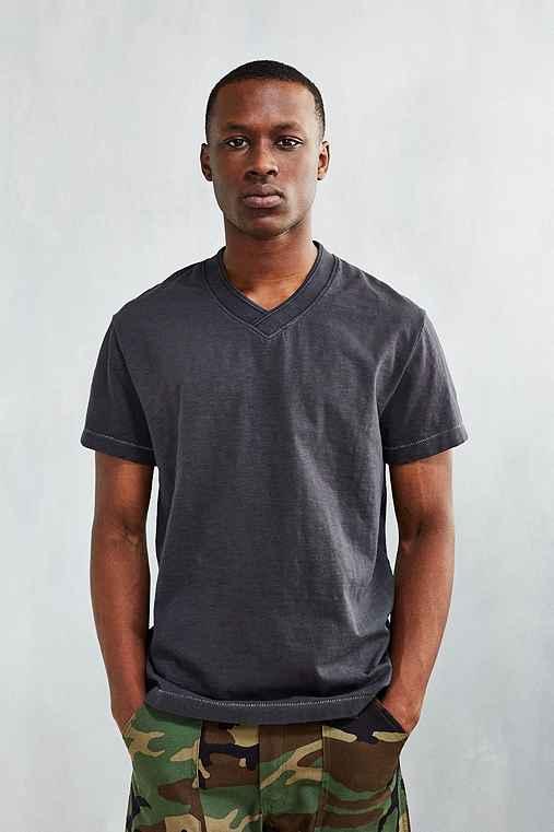 Urban Outfitters Cpo Infantry Slub V-neck Tee,washed Black,m